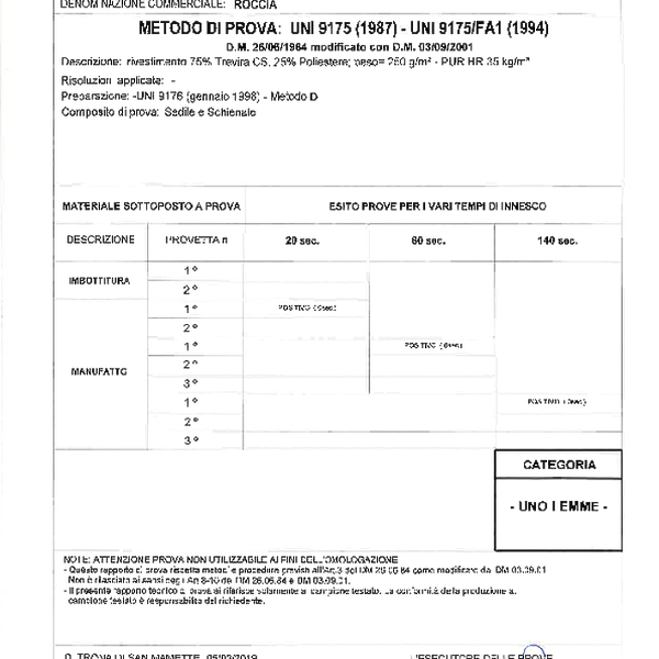 roccia - flammability UNI9175 1IM